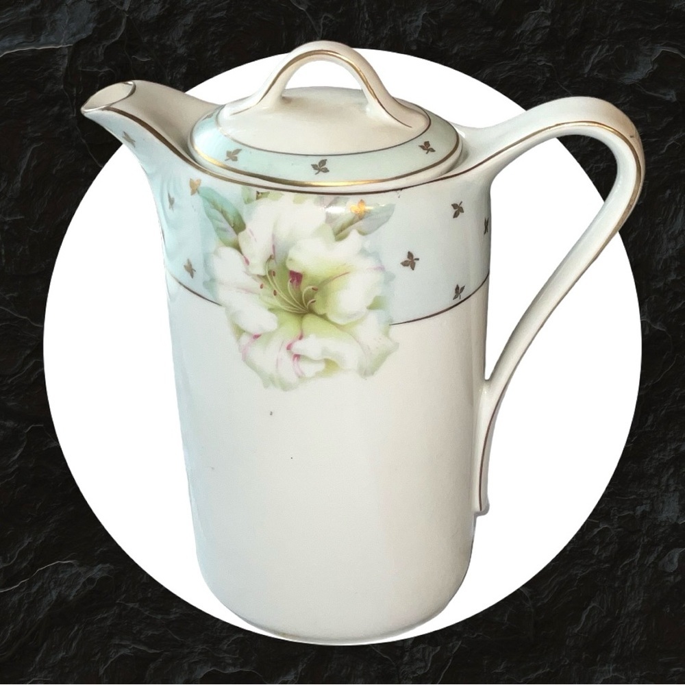 Antique P.V. Vessra Hand Painted Porcelain Floral w Gold Accents Pitcher Germany